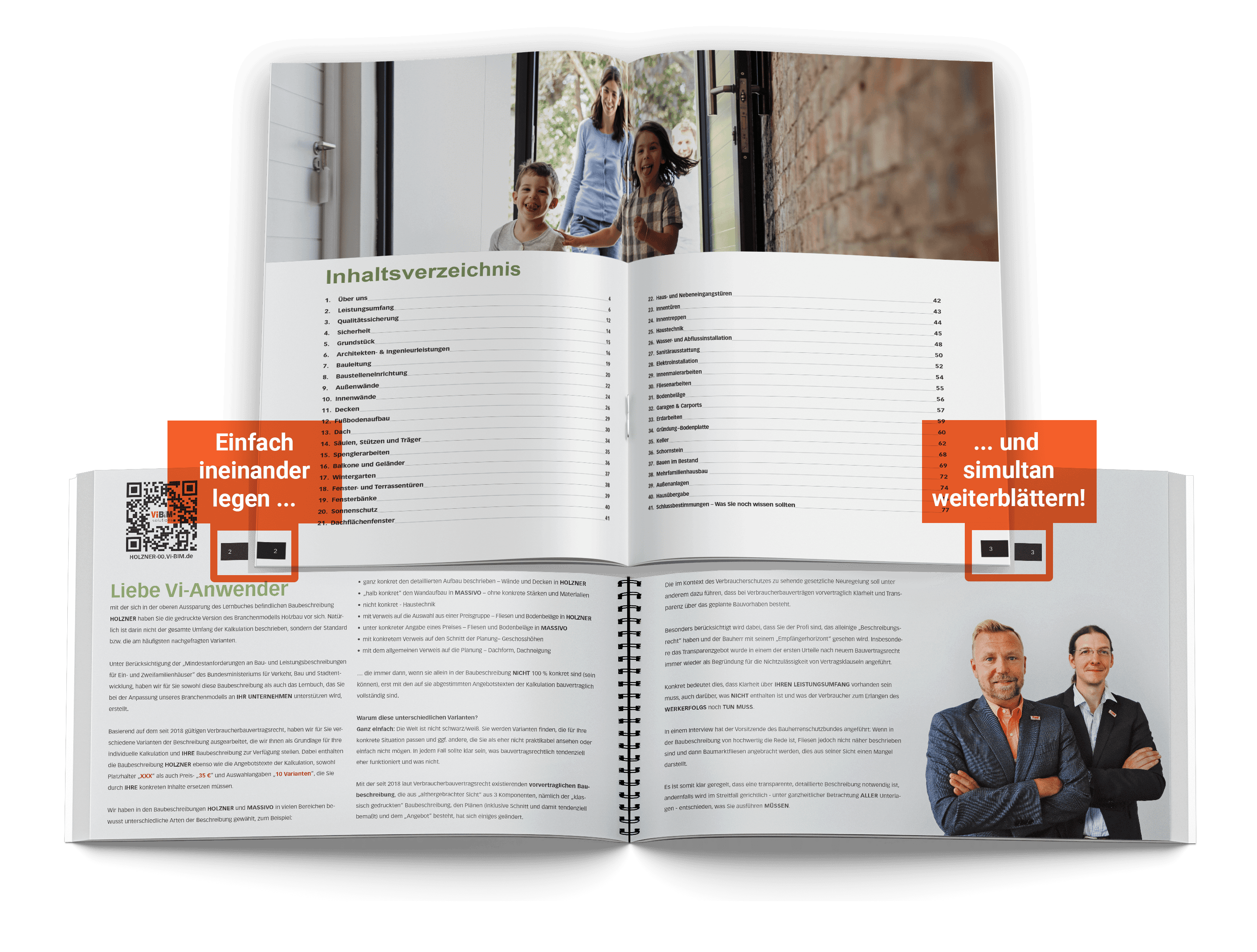Bauleistungsbeschreibung und Lernbuch als geöffnetes Mockup